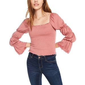 Rewash Juniors' Pink Tie Die Smocked Ruffle